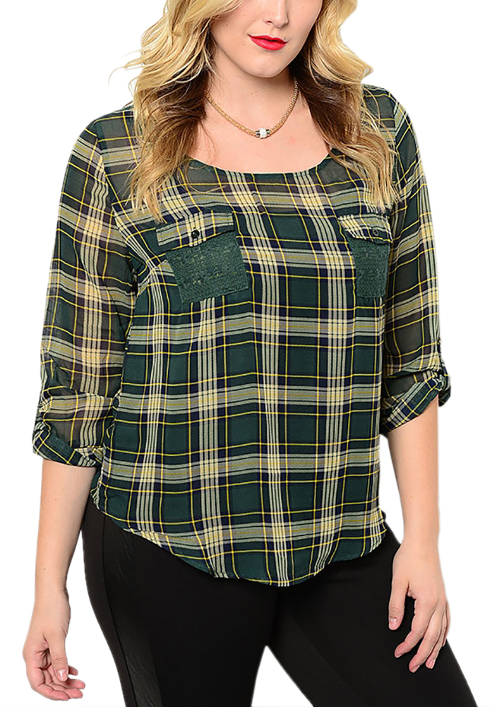 Belle Donne Big Women Tops Blouse Full or 3/4 Sleeve Casual Tunic Plus Size - Green/X-Large